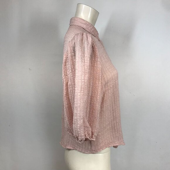 IDEM DITTO -WOMEN'S MEDIUM - PINK 3/4 SLEEVE BUTTON COLLARED VISCOSE BLEND TOP - Picture 4 of 8